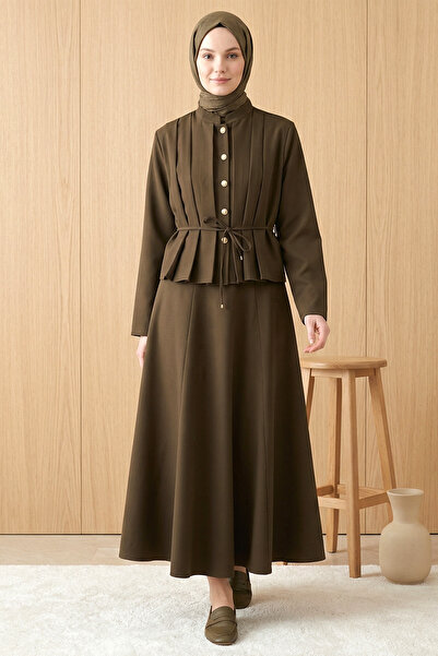 FERHEL Γυναικείο Σετ με Πλισέ Φούστα και Μπλούζα με Δέσιμο στη Μέση από Ύφασμ...