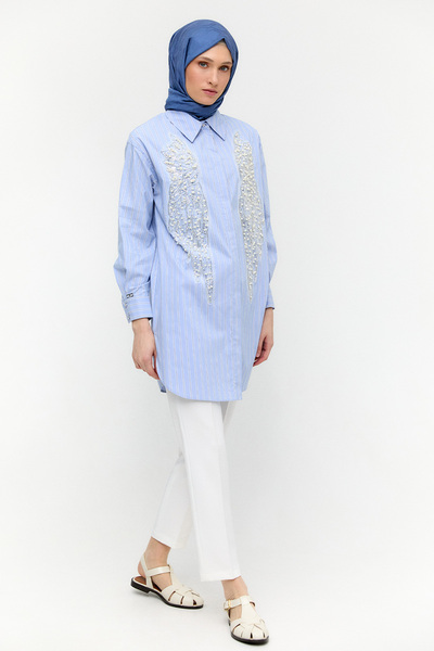 Setrms Çizgili İşlemeli Pamuk Tunik