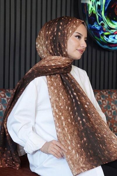 AFVENTE Καφέ μαλακό βαμβακερό σάλι με σχέδιο Ceylan