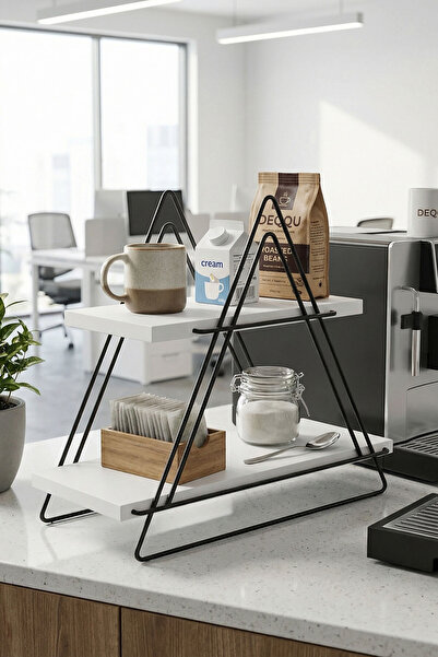 DEQQU Apex 50x16x50cm Ahşap Metal İki Katlı Tezgah Üstü Mutfak Rafı Banyo Raf...