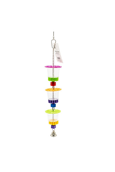 Coollapet 45cm Multi-Level Foraging Bird Toy - Transparent Cups & Colorful Tr...