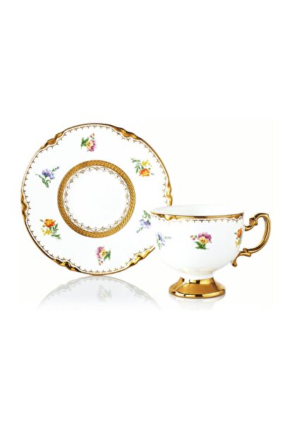 MİEN Mona 6’lı 90 ML Porselen Kahve Fincan Takımı – Gold Detaylı Şık Türk Kah...