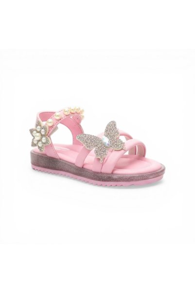 zaby Sparkling Butterfly Detailed Pearl Embellished Girls' Sandals - Princess Shoes with Stones and Buckle