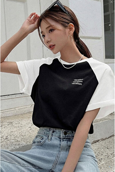 MARECASH Μαύρο Unisex T-shirt με στάμπα για διακοπές, με μανίκια ρεγκλάν και ...