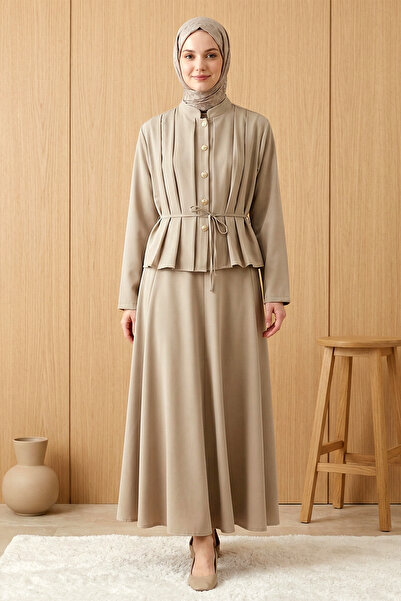 FERHEL Γυναικείο Σετ με Πλισέ Φούστα και Μπλούζα με Δέσιμο στη Μέση από Ύφασμ...