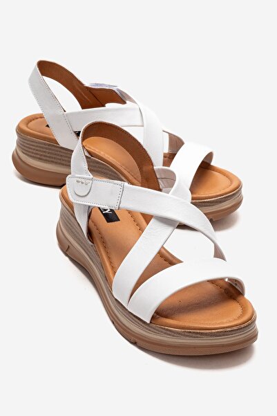 Lizy Shoes Γυναικεία Λευκά Δερμάτινα Σανδάλια με Διπλό Λουράκι Καθημερινά Άνε...