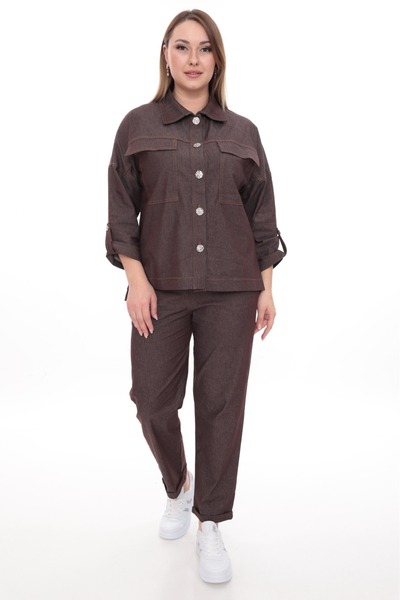 zitex Σετ τζιν με λεπτομέρεια στα κουμπιά, μεγάλο μέγεθος, με μπλούζα και παν...