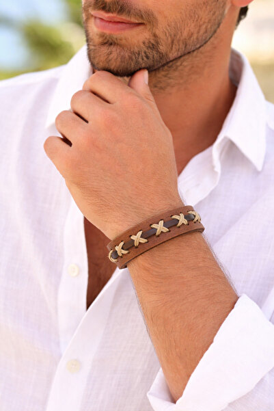 magıcgrange Handmade Men's Leather Bracelet with Vintage Weave Detail, Adjust...