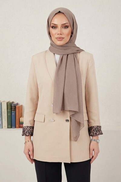 Lale Butik Γυναικείο μπουφάν με λεπτομέρεια λεοπάρ αστέρι 01 Μπεζ