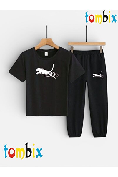 tombix Cheetah Animal Print T-Shirt Sweatpants (with Pocket) Kids' Top and Bo...