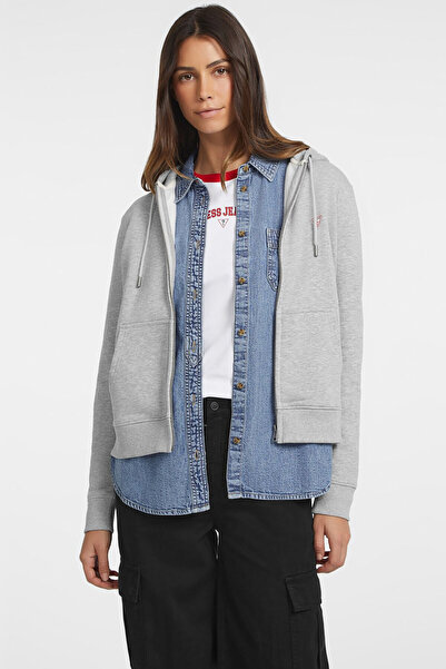 Guess Kadın GJ Mini Yama Fermuarlı Sweatshirt - Gri