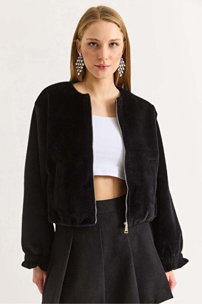 Raneel Kazançlı Alışveriş Women's Black Lined Faux Fur Coat