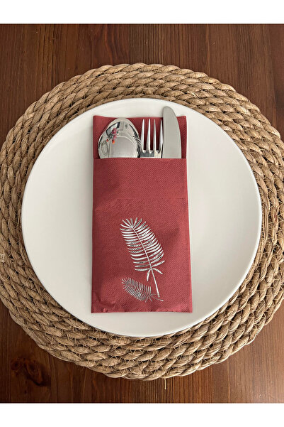 kidspartim Silver Gilded Cherry Colored Palm Tree Napkins with Kangaroo Pocke...