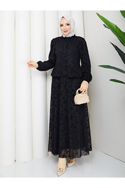 RACE FASHİON Lace Fabric Ruffle Detailed Shirt & Skirt Hijab Set Rc9035