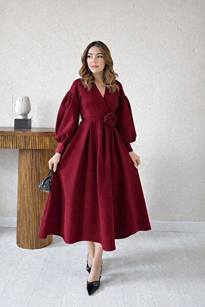 Deafox Φόρεμα από ύφασμα σκούμπα με λεπτομέρεια σε χρώμα μπορντό τριαντάφυλλο...