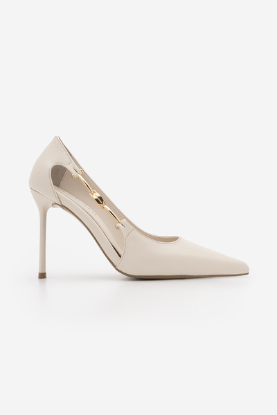 Marjin Women's Stiletto Pointed Toe Thin Classic Heeled Shoes with Gold Buckl...