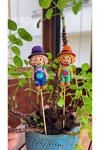Handmade Double Scarecrow Flower Pot Ornament – Cute Decorative Plant & Terrarium Accessory (Set of 2)