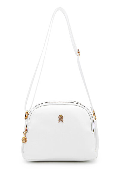 minebag Zippered Multi-Compartment Willson Women's Crossbody Bag White