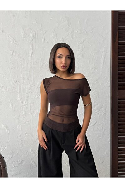 ELBEY Düşük Omuz Transparan Slim Fit Bluz