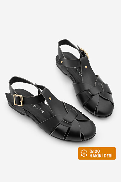 Marjin Women's Genuine Leather Ankle Strap Buckle Closed Front Casual Sandals...