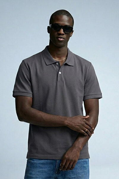 MATERIAL Men's Basic Short Sleeve Loose Smoked Polo Collar T-Shirt