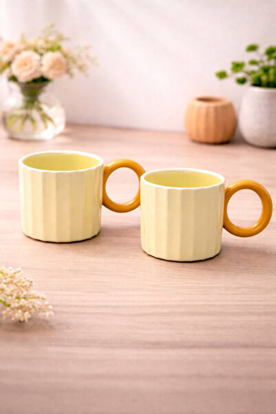 YzHome 2 Li Porselen Halka Kulplu Neskafe Bardağı Kupa Çay Meşrubat Bardak 250ml