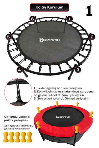 DEMPOWER 160x140 cm Koruma Fileli 60 Kg Taşıma Kapasiteli Çocuk Trambolin