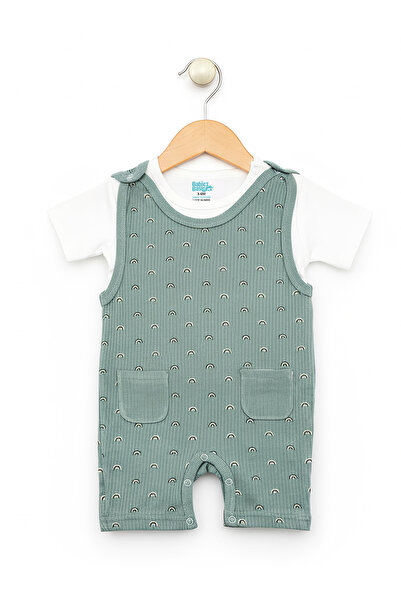 Babies Basic Ribbed Cotton Dungaree with Short Sleeves T-shirt