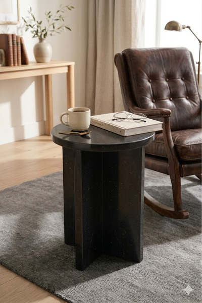 SIRÉ Studio Siyah Mermer Yan Sehpa 47 cm | Minimal Modern Tasarım | Dekoratif...