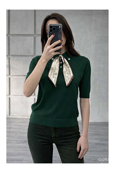 Coral Scarf Polo Collar Sweater 140502 Petrol Green