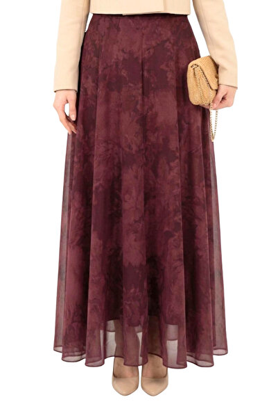 Thiff Tesettür Γυναικεία φούστα σιφόν με έθνικ σχέδιο, ψηλόμεση, με εσωτερική...