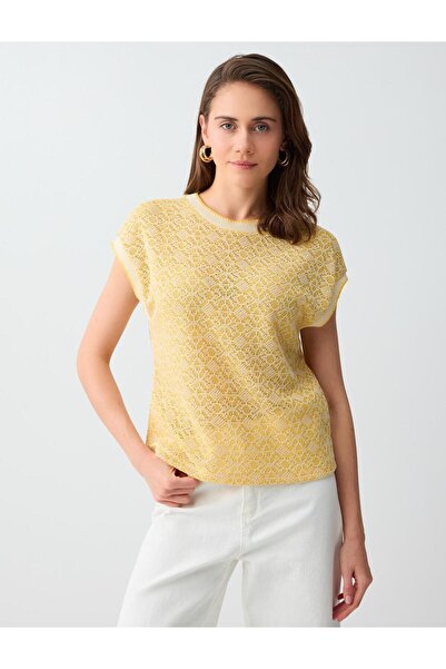 Jimmy Key Ανοιχτό κίτρινο πλεκτό τοπ με στρογγυλή λαιμόκοψη και ανοιχτούς ώμο...