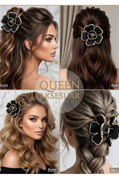 QUEEN AKSESUAR Luxury Brand Fashion Camellia Flower Black Gold Gold-Rimmed Cl...