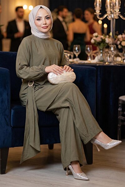 hafsamina Σετ Modal με Παντελόνι και Πλαϊνή Πόρπη Πράσινο HM2900