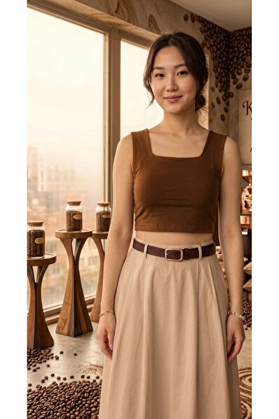 JustBS Square Collar Strappy Crop Tank Top