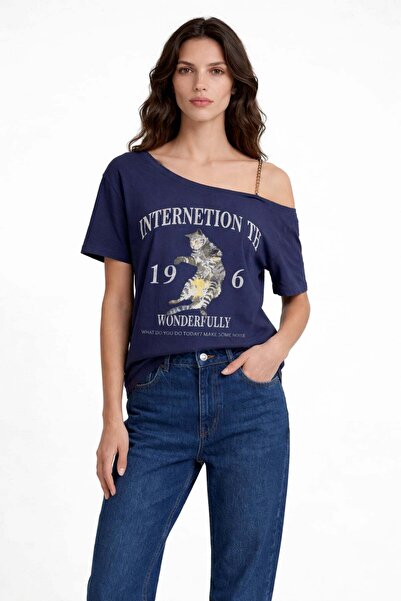 HAKKE Μπλουζάκι με στάμπα off-shoulder oversized