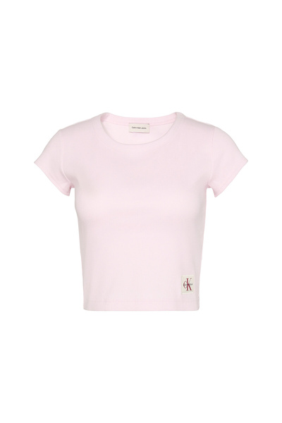Calvin Klein A- Woven Label 2X2 Rib Baby Tee Kadın Bisiklet Yaka T-Shirt Pembe