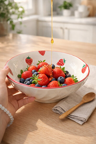 DECORS CENTER Hoga porselen dekoratif çilek desenli salata kasesi