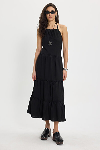 Tudors Γυναικείο φόρεμα από λινό σε κανονική εφαρμογή, με τετράγωνο λαιμό και...