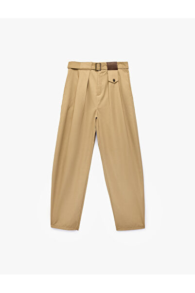 Koton Lightweight Balloon Cut High Waist Pants with Pocket Belt Detail