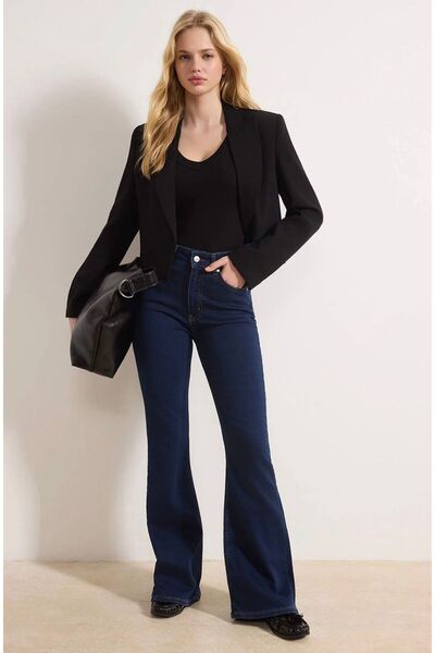 ON KLEEM Dark Blue High Waist Flare Soft Stretchy Knitted Jeans Lycra /Jeans ...