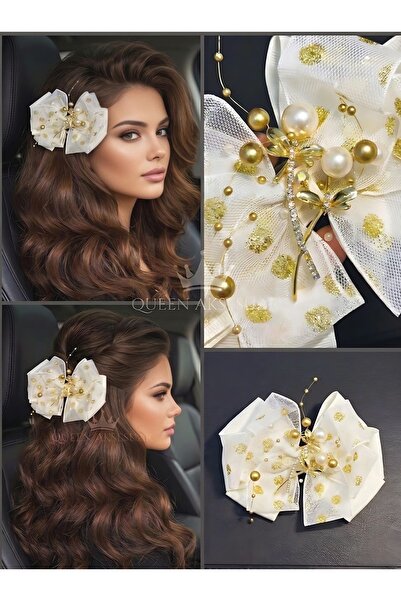 QUEEN AKSESUAR Πολυτελές μεγάλο χρυσό τούλι με πουά, με αφαιρούμενη βελόνα κα...