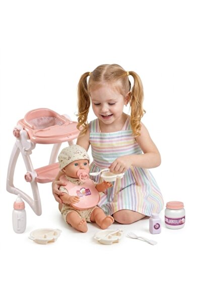 indiggo Κούκλα μωρό TinyBaby, με καρεκλάκι φαγητού, πλήρες σετ σίτισης, ρεαλι...