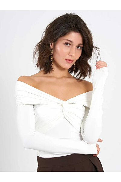 BIGNUANCE Premium Off-Shoulder Draped Blouse Feminine Stylish Women's Blouse