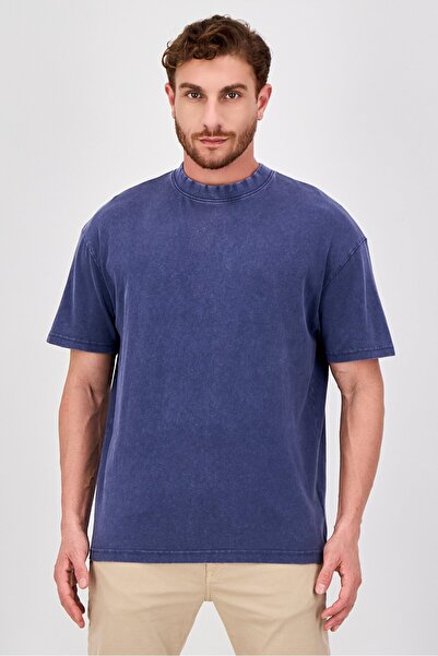 Brave Soul Men Round Neck Short Sleeve Plain T-Shirt, Blue