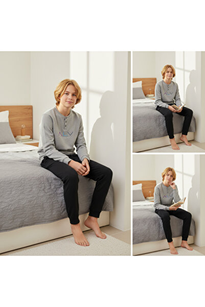 BONBON Young Men's Cotton Gray Melange Color Pajama Set Al009 V1 Bb2440