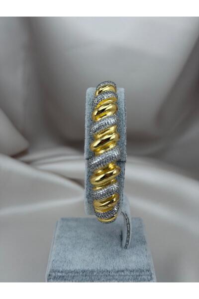 ZS Aksesuar Gold Color Stone Spiral Clamp Bracelet – Twisted Design Stylish W...