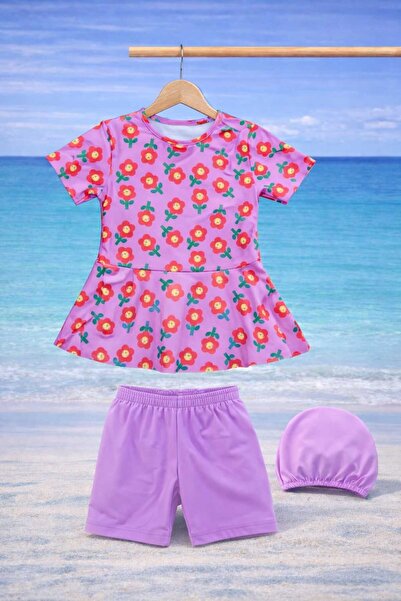 CHİCKİDSWEAR Σετ μαγιό για κορίτσια με σχέδια, 3 τεμαχίων (μπανιέρα + μπλούζα...