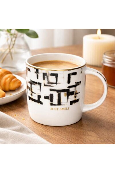 Generic Ceramic Mug with Geometric Pattern and Golden Edge