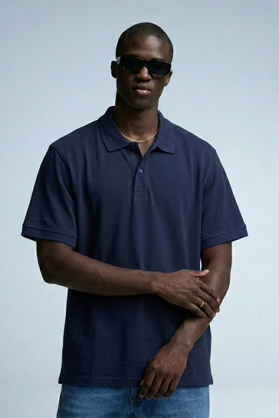 MATERIAL Ανδρικό μπλουζάκι Basic με κοντό μανίκι, φαρδιά γραμμή, σκούρο μπλε,...